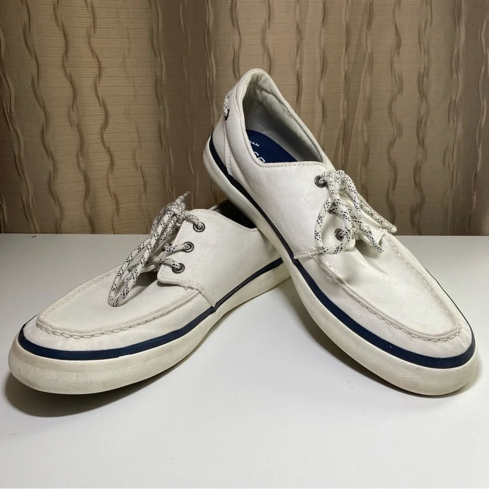 Sperry Top Sider Men's 11.5 Halyard Boat Shoes Tie Canvas 3 Eye White STS19141